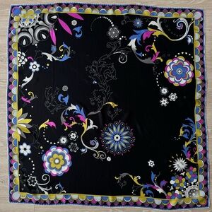 Emilio Pucci Sign Limited Square Silk Scarf Black Multi Geometric Made in Italy